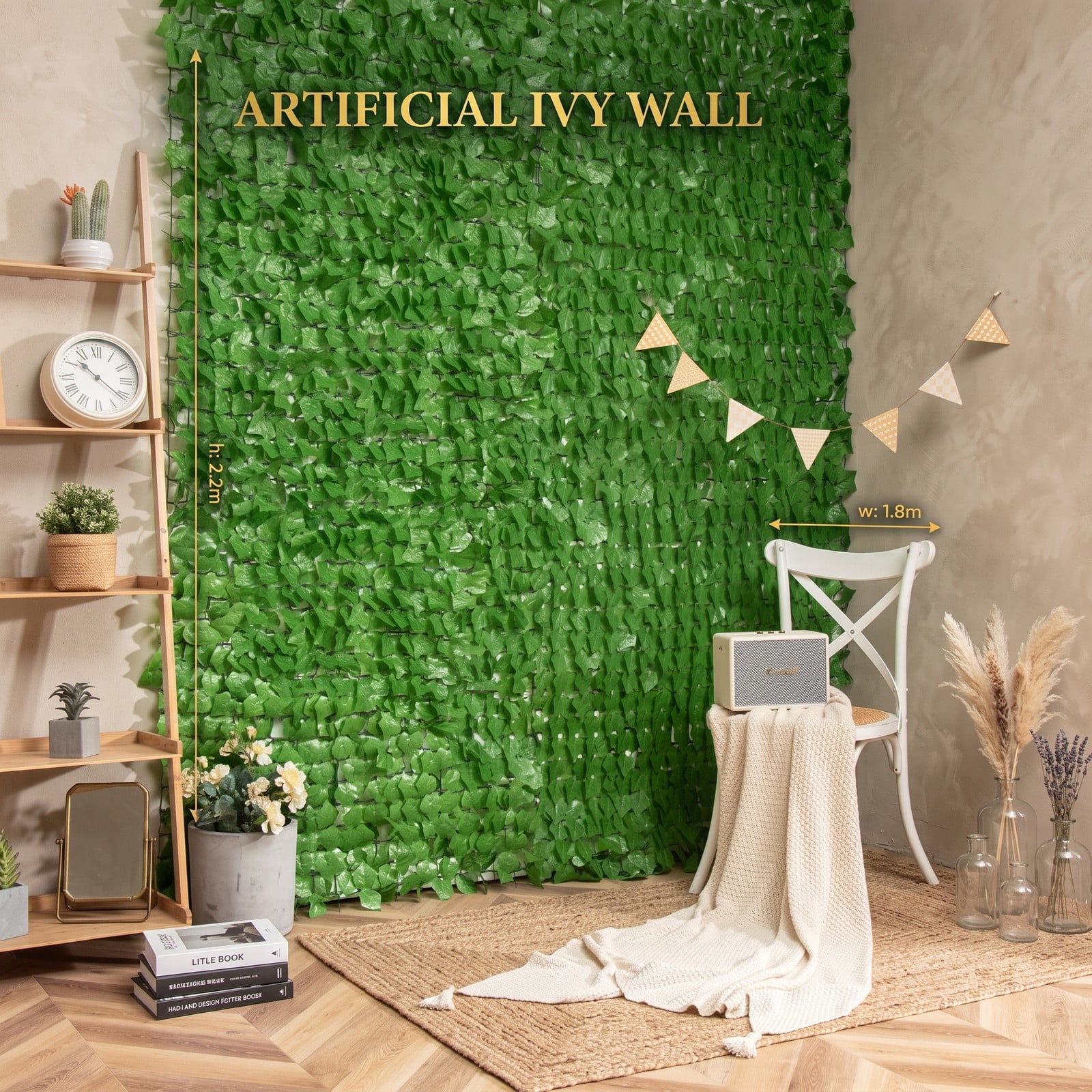 ALPULON 118 x 39 Inch Artificial Ivy Privacy Fence Faux Hedge Greenery Panel for Garden Backyard Balcony Wall Outdoor Screen Decor, Light Green