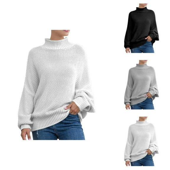 Womens Sweaters, Roll Neck Sweaters for Women, Batwing Sleeve Knit Design, Cozy Winter Versatile Wear