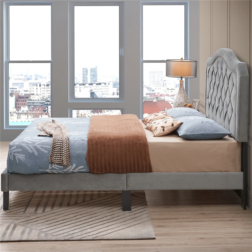 Queen Platform Bed Frame, Modern Upholstered Platform Queen Bed Frame