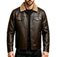 thumbnail image 5 of IROINNID Men's Faux Leather Jacket Sherpa Collar Snap Button Front Casual Winter Coat with Two Chest Pockets Warm PU Outerwear Top, 5 of 5