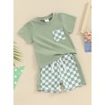 thumbnail image 2 of Bagilaanoe 2pcs Toddler Baby Boy Shorts Set Short Sleeve T Shirt Tops + Checkerboard Shorts 6M 12M 18M 24M 3T Kids Casual Summer Clothes, 2 of 8