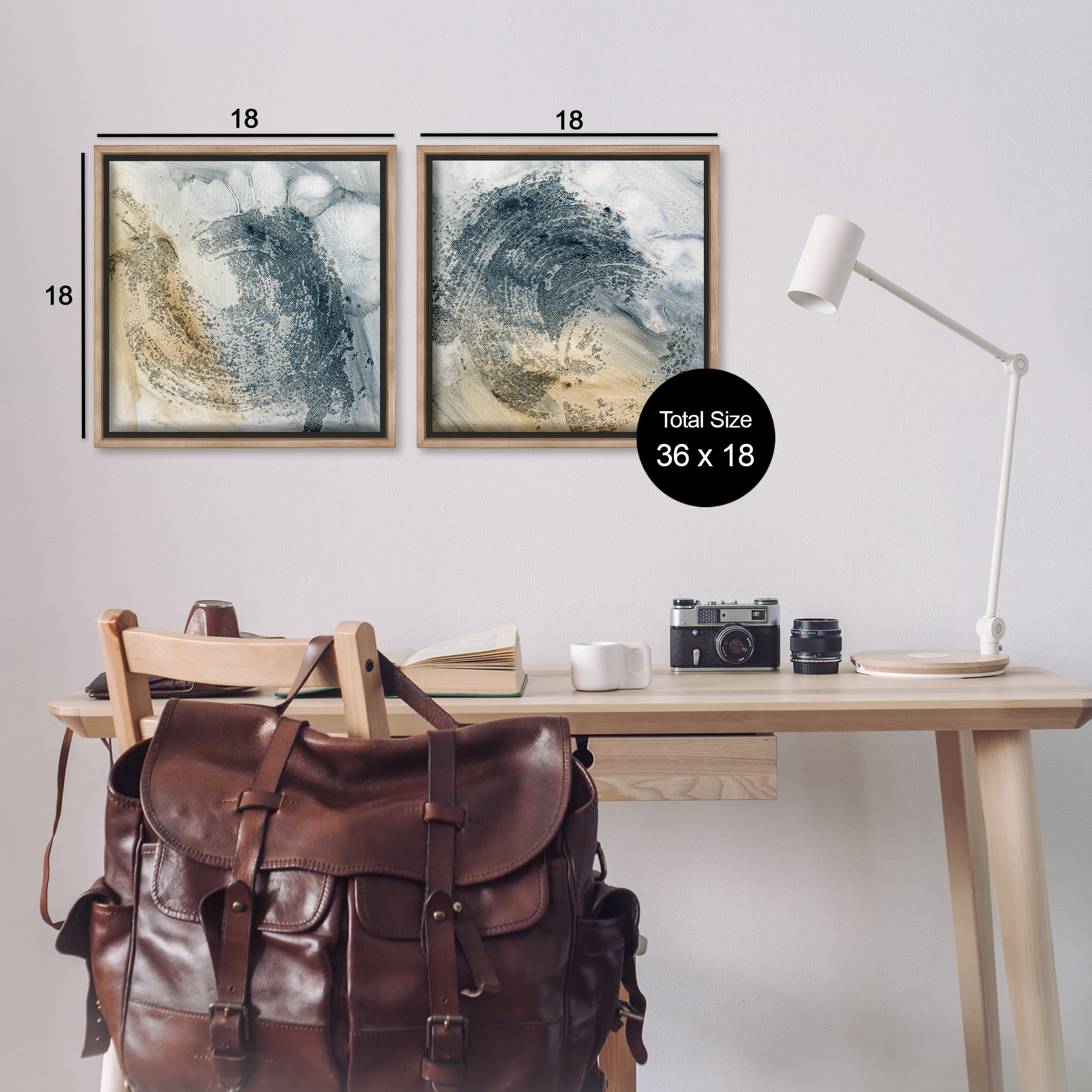 Stupell Industries Abstract Beige Blue Wave Abstract Painting Brown Floater Framed Canvas Art Print Wall Art, 18 x 18, Set of 2