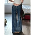 thumbnail image 4 of Women'S Wide Leg Jeans Low Waisted Stretchy Straight Leg Jeans Loose Trendy Denim Pants with Pocket Blue L, 4 of 9