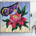 thumbnail image 1 of Aster Shower Curtain, Stained Glass Pattern with Butterfly and a Flower Mosaic Garden Art Illustration, Fabric Bathroom Set with Hooks, 69W X 75L Inches Long, Multicolor, by Ambesonne, 1 of 3