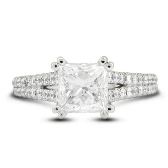 Double Prong Diamond Ring, 2.5 Ct Princess Cut Simulated Diamond Engagement Ring, Split Shank Diamond Ring, Solitaire With Accents Diamond Ring, 925 Sterling Silver