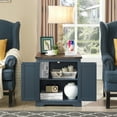 thumbnail image 4 of Rustic Farmhouse End Table with Charging Station - 24" Large Sofa Side Table With Barn Door Design - Square Nightstand Bedside Table with Adjustable Storage Shelf for Living Room or Bedroom,Blue, 4 of 6