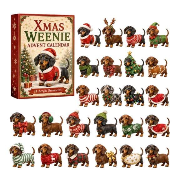 Pearl Dachshund Advent Calendar - 24-Day Festive Countdown, Acrylic Charms Blind Box - Gift For Dachshund Lovers