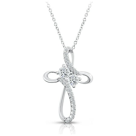 Tilo Jewelry Solid 925 Sterling Silver Cross Pendant Necklace with Cubic Zirconia CZ Stones | Women & Unisex | Adjustable 16 Inch to 18 Inch Cable Chain