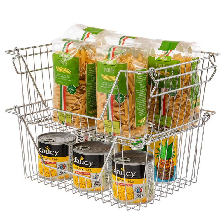 4 Pack [ XXXL Large ] STACKABLE Wire Baskets for Organizing - Pantry  Storage and Organization Metal Bins for Produce, Food, Fruit - Kitchen  Bathroom