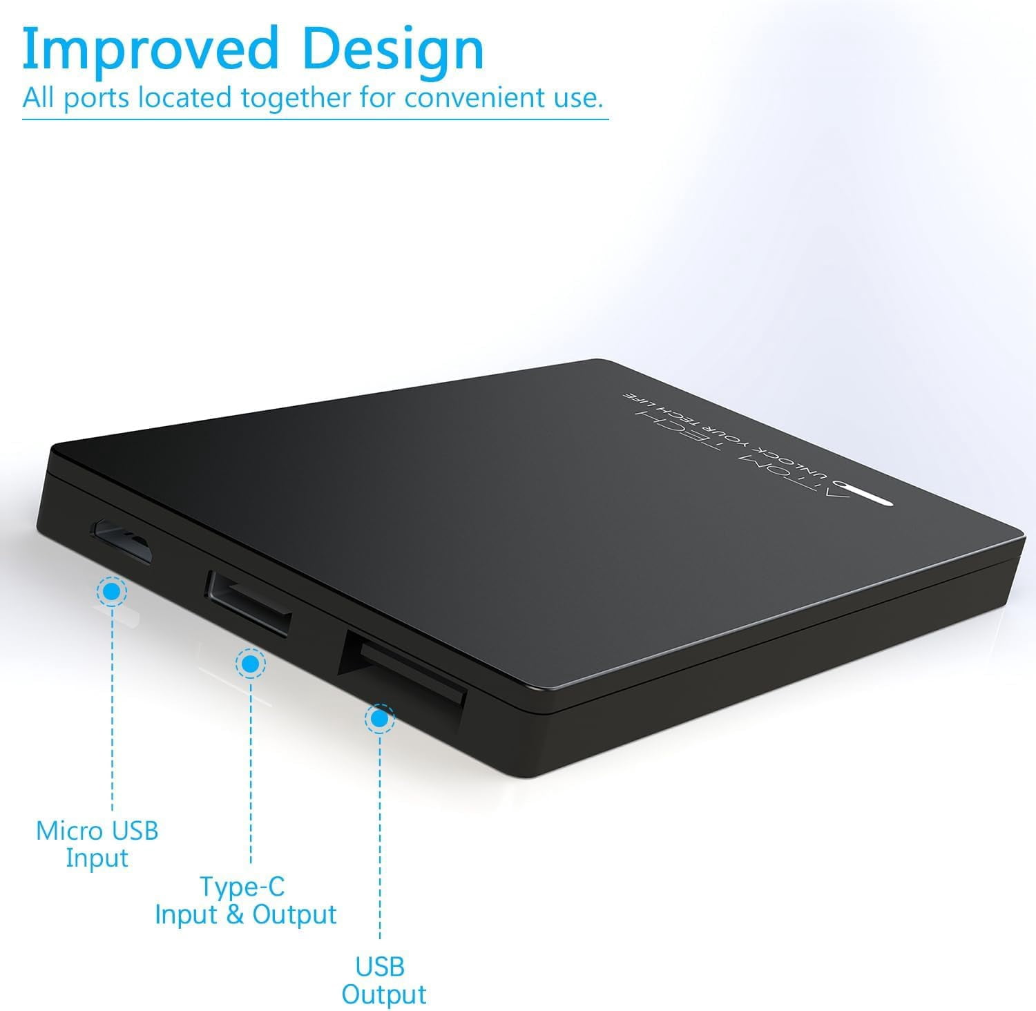 Dual USB Output Super Slim Power Bank Ultra Thin 3000mAh Portable Charger Mini External Phone Battery Pack Small Outlet Emergency Backup (Black)