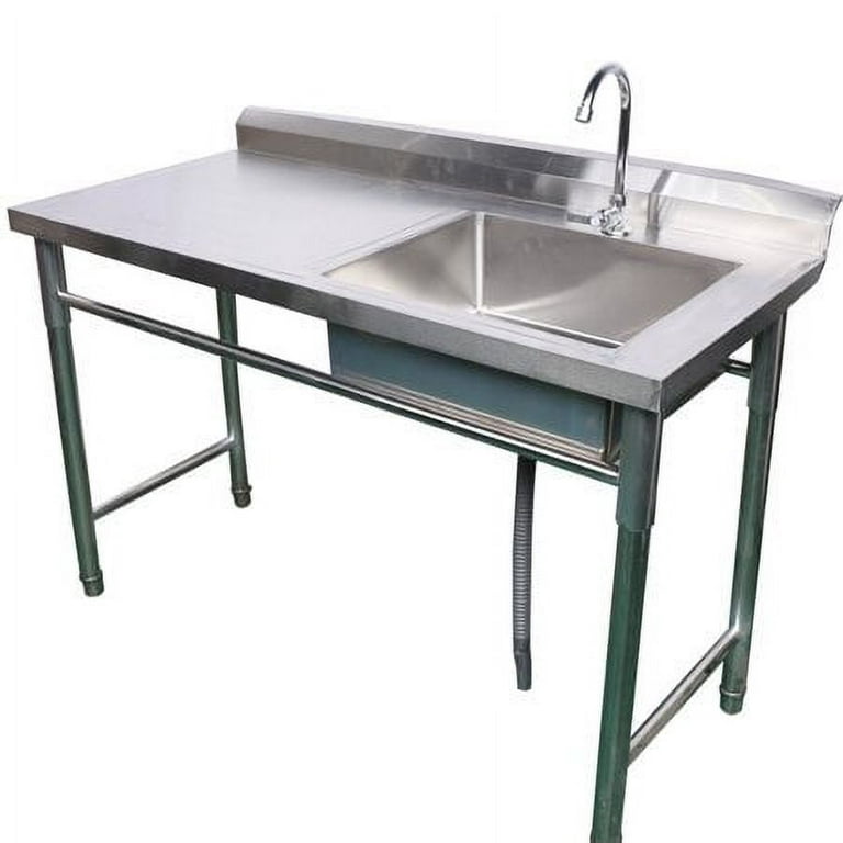 Free Standing Stainless-Steel Single Bowl Commercial Restaurant Kitchen  Sink Set w/Faucet & Drainboard, Prep & Utility Washing Hand Basin  w/Workbench