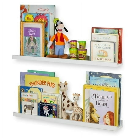 Wallniture Denver Floating Shelves for Kids Room Decor, 30" White Kids Bookshelf Picture Frames Ledge Shelves, Toddler Toys Storage, Set of 2