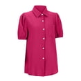 thumbnail image 4 of Duoif Womens Tops Womens Shirts Button down Dress Shirts Casual Short Sleeve Textured Collared Summer Work Blouse Camping Clothes Hot Pink S, 4 of 8