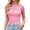 Pink, variant on T Shirts for Women 2026 Summer Solid Mesh Turtleneck Short Sleeve Tunic Tops Casual Tops