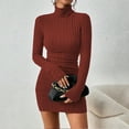 thumbnail image 2 of Swuxness Women Long Sleeves Bodycon Dresses, Women Casual Mini Dresses, Women's Winter Turtleneck Elegant Bodycon Fitted Waist Defining Short Dress Red, M, 2 of 5