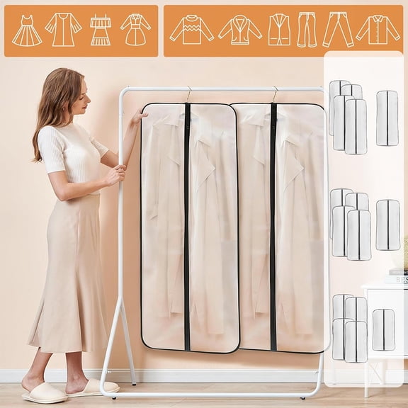 Transparent Suit Garment Bags 5-Pack Set | Clear Zippered Storage Cover for Suits, Evening Gowns, Dresses, Jackets | Plastic, Multi-Size 55in/47in/39in, Protective Closet Organizer