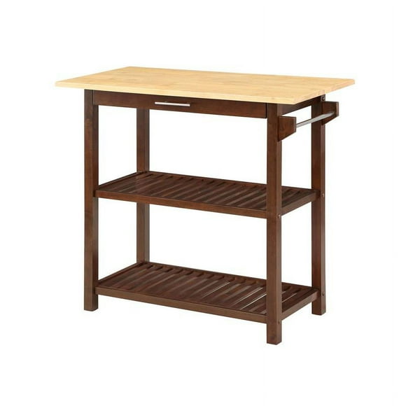 Pemberly Row 3-Tier Butcher Block Kitchen Island with Drawer in Mahogany Wood