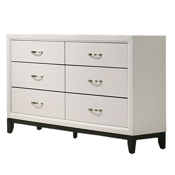 Erica Wide Dresser, 6 Drawers, Spacious Top, White Wood, Metal Handles