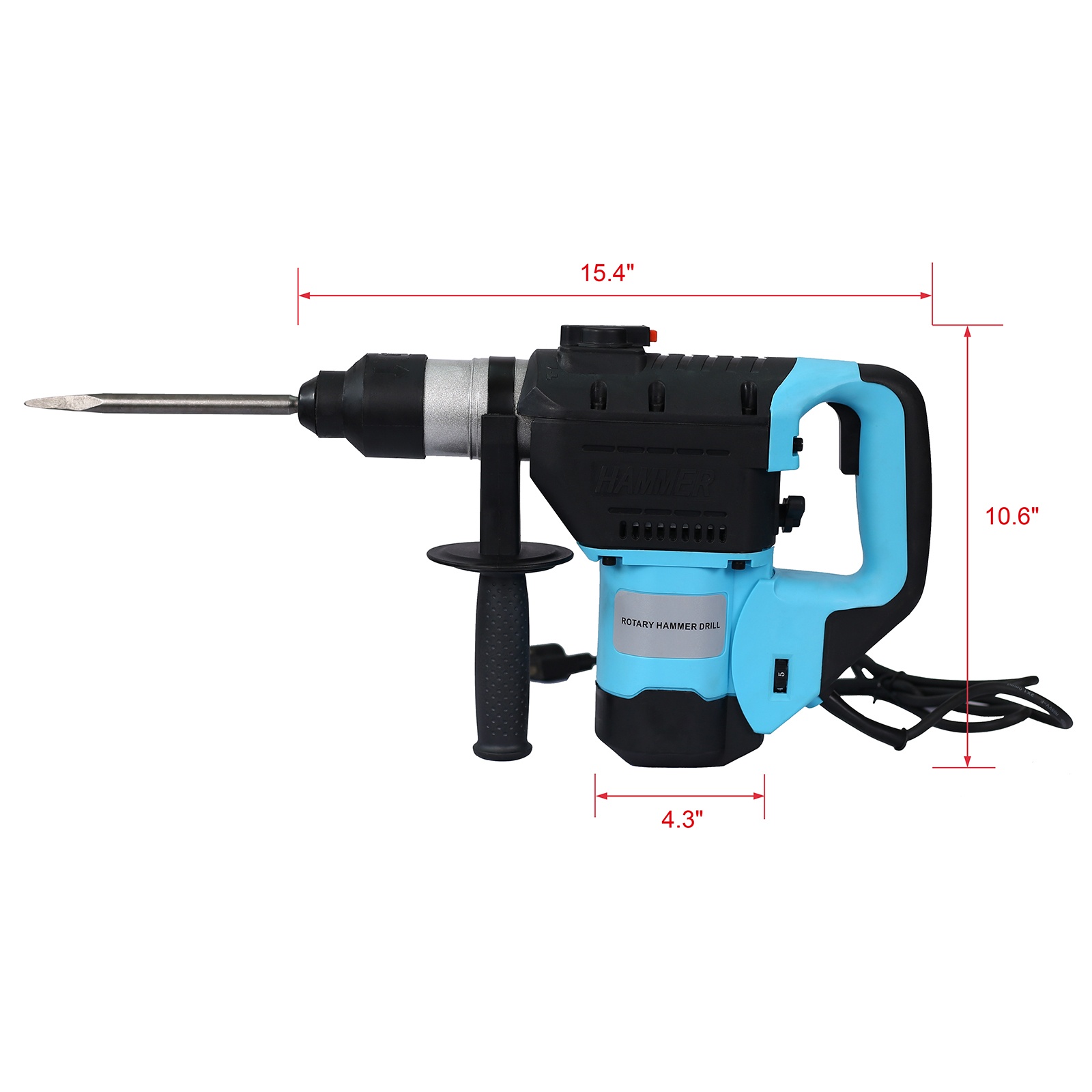 1100W SDS Plus Rotary Hammer Drill with 3 Functions (Drill, Hammer, Hammer Drill), 1-1/2" Capacity, Includes Chisels, Drill Bits & Case (Red/Black)