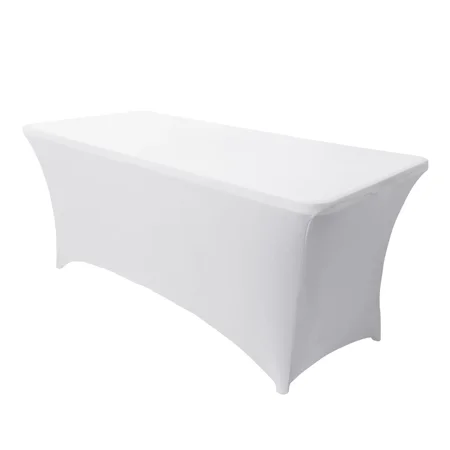 

LUSHVIDA 8ft Stretch Spandex Table Cover- Rectangular Fitted Stretchable Wrinkle Resistant Elastic Tablecloth for Party Wedding Banquet White 1 Pack