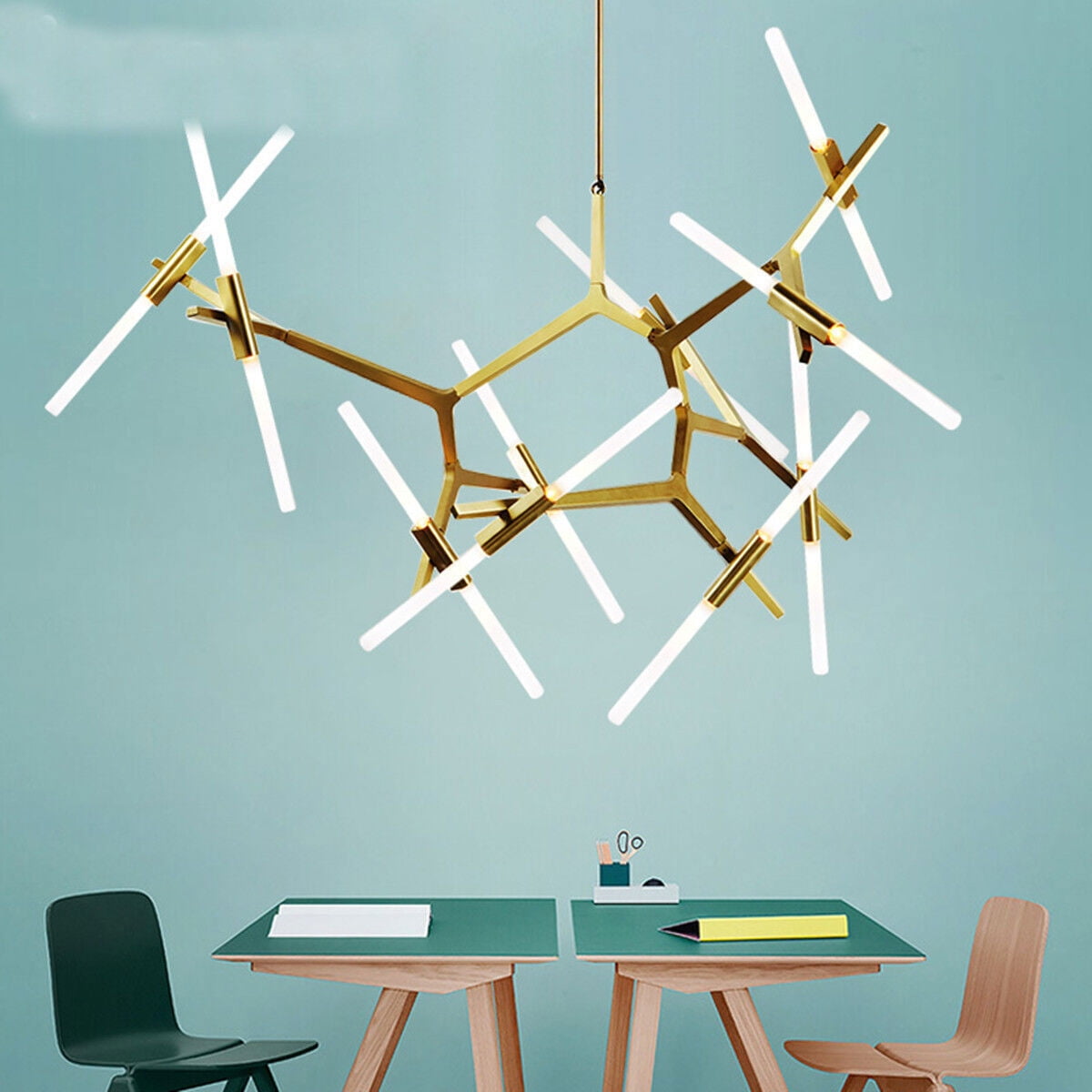 KPIBEST Mid Century Gold Sputnik Chandelier Large 20-Lights LED Chandelier Semi Flush Mount Ceiling Light Contemporary Round Dining Room Island Pendant Light Fixture