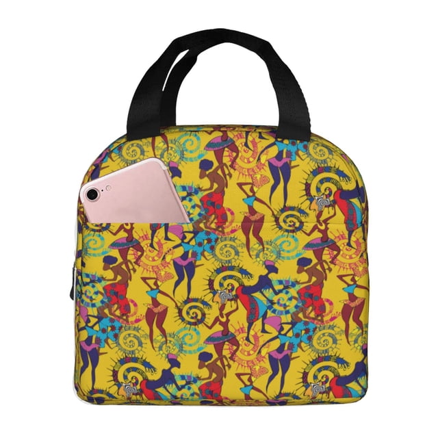 Easygdp Dancing African Womens Bolsa Térmica Premium - Tela Oxford Impermeable, Gran Capacidad, Bolsillo Frontal, Unisex para Trabajo, Escuela, Actividades al Aire Libre y Picnics