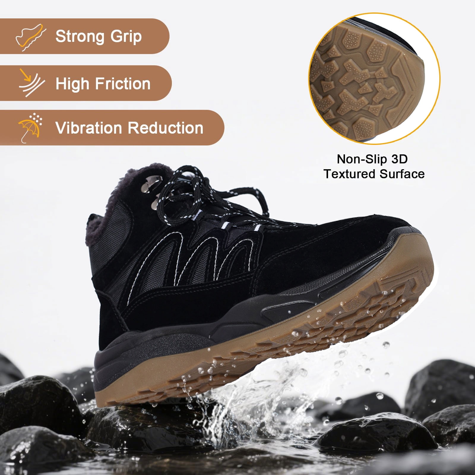 Ecetana Womens Snow Boots Winter Warm Faux Fur Lined Ankle Boots Waterproof Outdoor Hiking Shoes