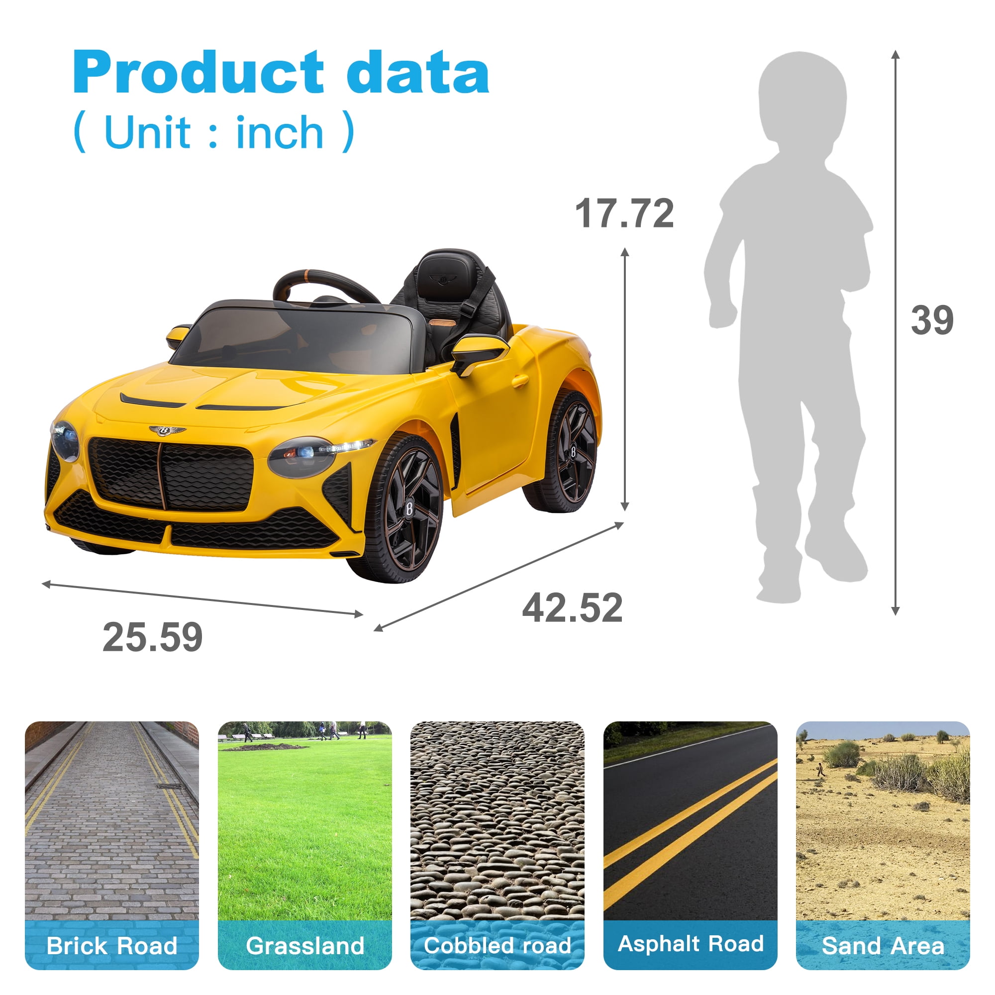 CIPACHO Licensed Bentley Mulsanne 12 V Kids Electric Ride On Cars Battery Powered Sports Car Toy, Parents Control, Sound System, Yellow CIPACHO Licensed Bentley Mulsanne 12 V Kids Electric Ride On Cars Battery Powered Sports Car Toy, Parents Control, Sound System, Yellow
