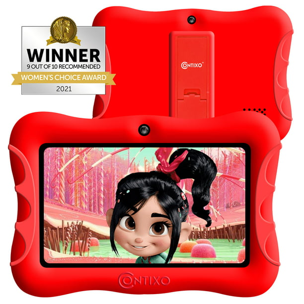 Contixo Kids Tablet with over $150 value of pre-installed Teacher Approved Apps, Android 10/11, 7", 32GB Storage, Learning Tablet with Parental Control, Kid-Proof Protective Case, age 3-8, V9-3-32-Red