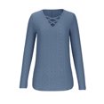 thumbnail image 4 of Lovskoo Long Sleeve Shirts for Women Spring Fall Trendy Button V-Neck Casual T-Shirt Top Solid Blouse Navy 2XL, 4 of 7