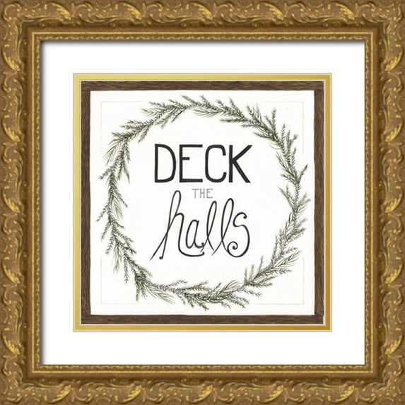 Shamp, Cindy 26x26 Gold Ornate Wood Framed with Double Matting Museum Art Print Titled - Deck the Halls Wreath