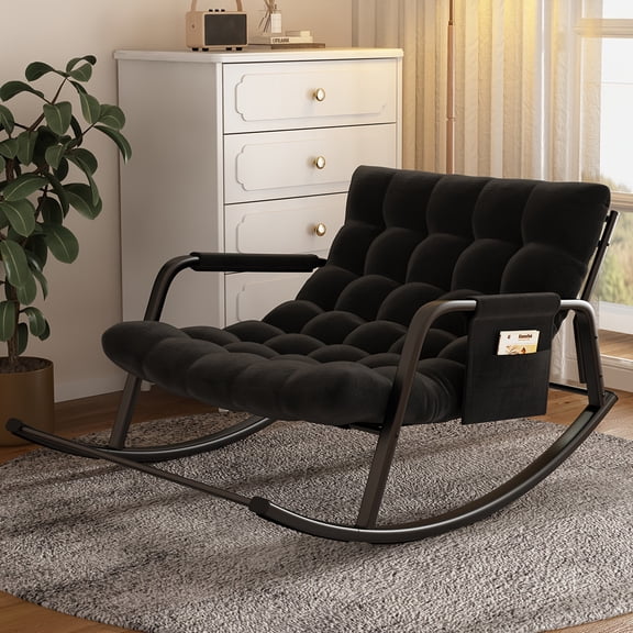 Oversize Outdoor Rocking Chair with Cushion, Double Patio Rocking Chair, Indoor Papasan Chair, Lounge Chair, Modern Royal Chair for Bedroom, Living Room, Porch, Garden, Lawn
