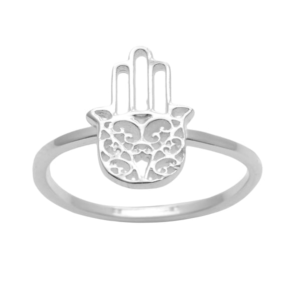 Silverly Women's 925 Sterling Silver Filigree Hamsa Fatima Hand Protection Band Ring