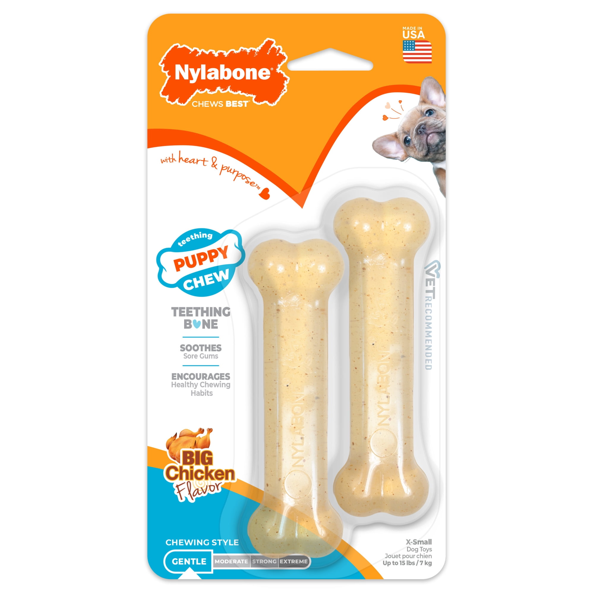 Nylabone Puppy Chew Dog Toy & Dog Treat Combo Pack, Chicken Flavor, X-Small, 1 Count