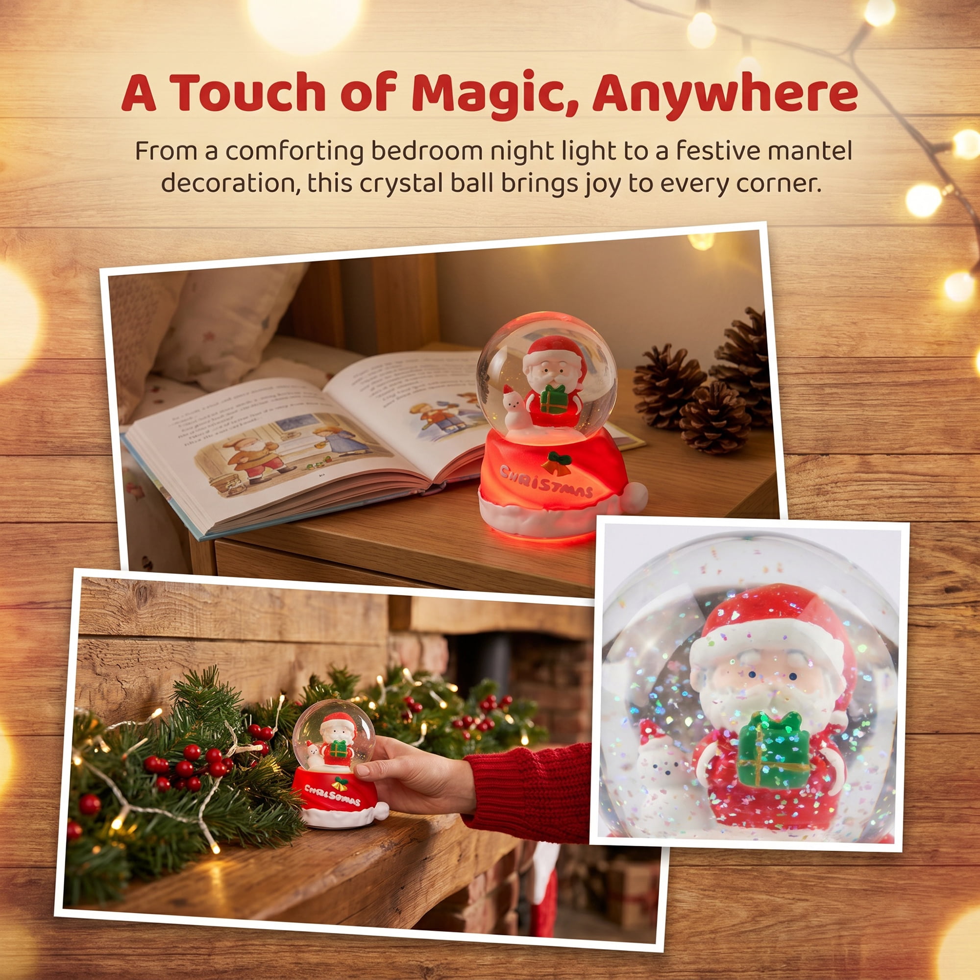 Unique Bargains Crystal Ball Shatterproof LED Glitter Snow Globe Red A 2.6" x 2.6" x 3.7"