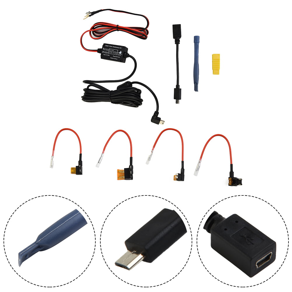  Dash Cam Hardwire Kit 12-24V to 5V / 3A, Micro USB & Mini USB Hard  Wire Kit Fuse for Dashcam, Dash Camera Charger Power Cord, （ 13ft) :  Electronics