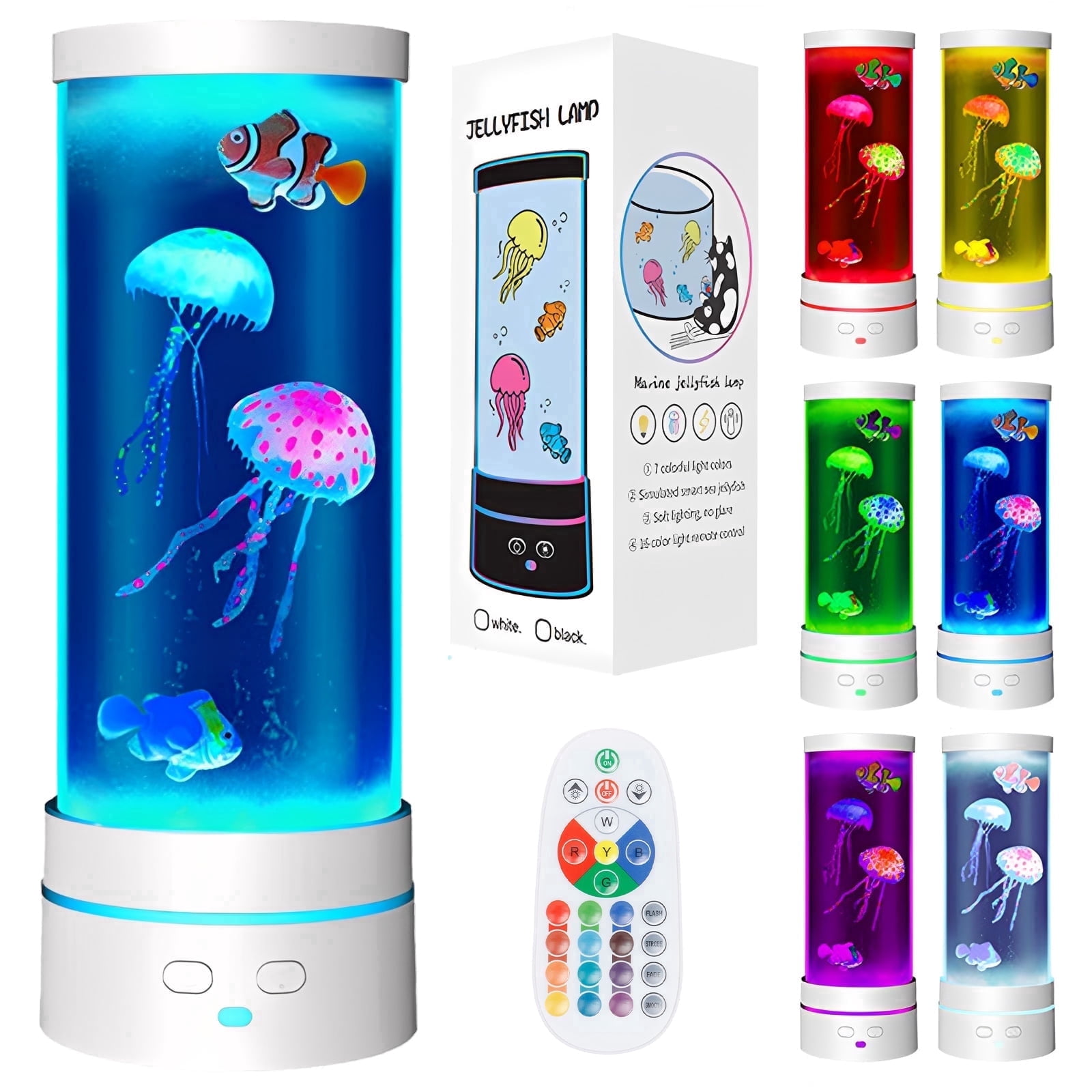 NUAHRHY Jellyfish Lamp, 17 Color Fantasy Aquarium Night Light, Remote Control&USB Powered Artificial Fish Tank Lamp with Moving Fish, Decoration for Living Room and Office