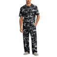 thumbnail image 2 of CCRFTGI Mens Pajamas Set Lightweight Camo Sleepwear Short Sleeve Crew Neck Top and Pants Soft Loungewear Pjs Sets Dark Gray L, 2 of 6