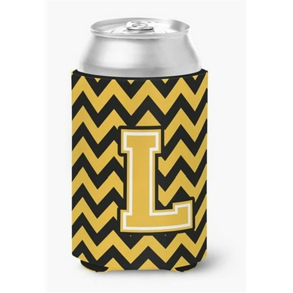 Letter L Chevron Black & Gold Can or Bottle Hugger, 0.25 x 4 x 5.5 in.