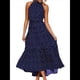 thumbnail image 1 of Vestido Maxi de Verano con Estampado de Lunares para Mujer, Sin Mangas, Cuello Halter, Volantes, Bohemio con Cinturón Azul L, 1 of 9