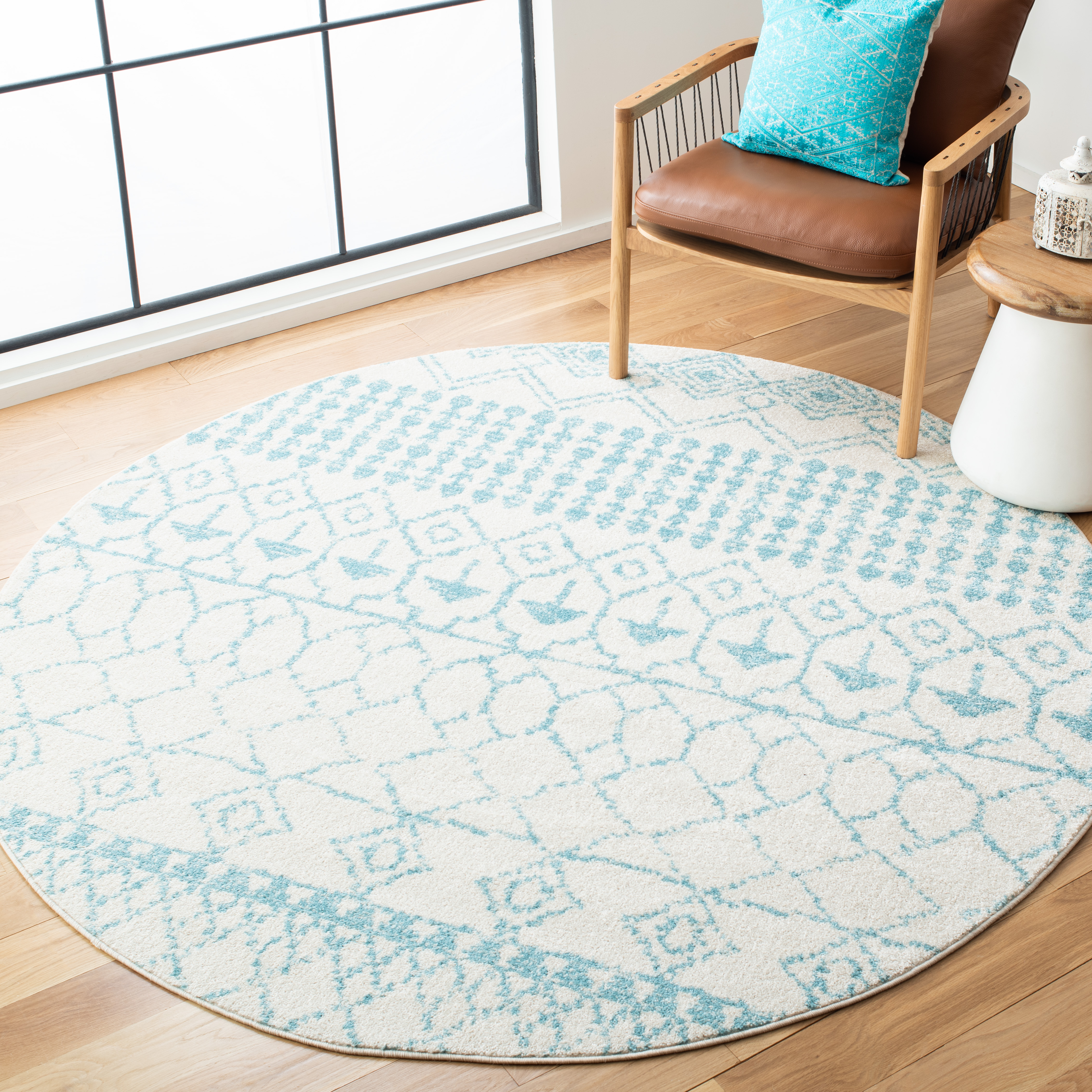 SAFAVIEH Tulum Coriander Oriental Area Rug, Ivory/Turquoise, 6'7" x 6'7" Round