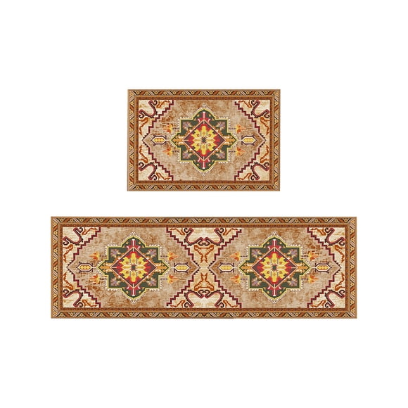 W-033 B 2 Piece Ethnic Kitchen Rug Set Non Slip Absorbent Bathroom Mat Machine Washable Defend Fatigue Floor Mat For Sink Stove Door Mat 500G