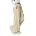 thumbnail image 3 of Sewkxo Girls Wide Leg Sweatpants Drawstring Elastic Waist Baggy Pants Trendy Loose Athletic Joggers with Pocket,Khaki 120, 3 of 6