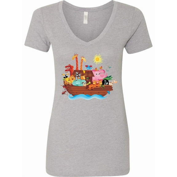 Inktastic Animal Ark Bible Story Christian Women's V-Neck T-Shirt