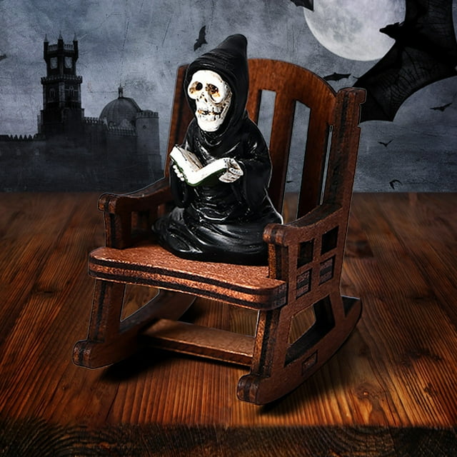 Halloween Witch Rocking Chair Home Table Decoration Man in Black Car Resin Decoration