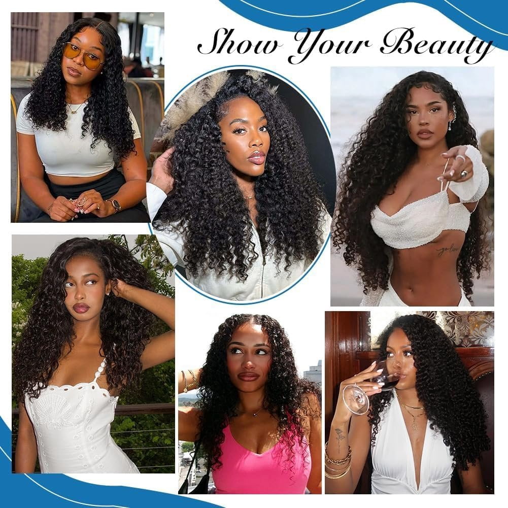 Curly Human Hair  Burmese Curly  Human Hair  Unprocessed Wet And Wavy 3 (16 18 20 Inch)with Spiral End 14A Water Wave Bundle Quick Weave Hair for Women  Black