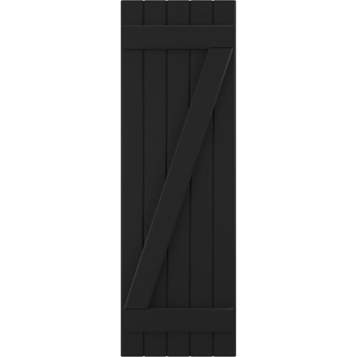 Ekena Millwork 17 1/2"W x 58"H Americraft Five Board (2 Batten) Exterior Real Wood Joined Board-n-Batten Shutters w/ Z-Bar (Per Pair), Black