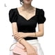 thumbnail image 1 of Camisa de mujer Blusa corta con cuello en V y manga corta con cuello en V Blusa informal con camiseta, Negro, L Vogacara  AP001254-03B, 1 of 7