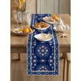 thumbnail image 3 of Navy Blue Boho Floral Table Runner 90 Inches Long,Ethnic Tribe Farmhouse Artwork Cotton Linen Table Runners Dresser Scarves,Fabric Tabletop Scarf Furniture Cover for Home Dinner Party 13"x90", 3 of 9