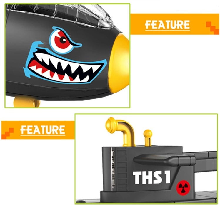 Submarine Toy Shark Car Carrier w 6 sea animals and storage 